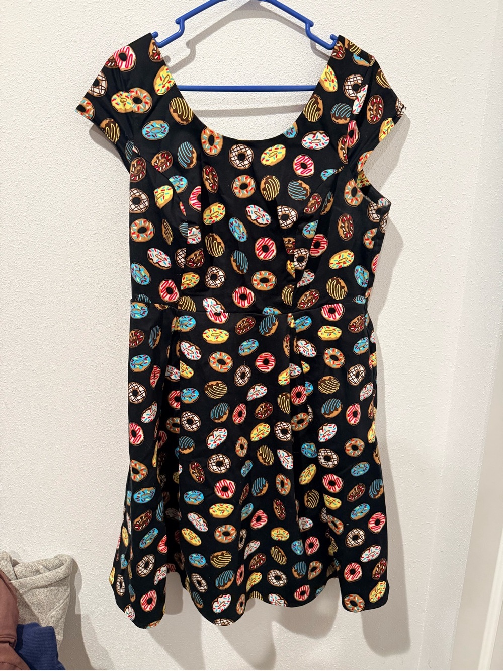 Women's Black Midi Dress with Colorful Donut Print